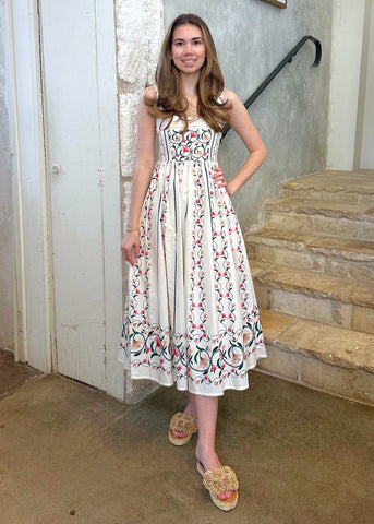 Barbara Pearl Trimmed Sleeveless Midi Dress in Rocio