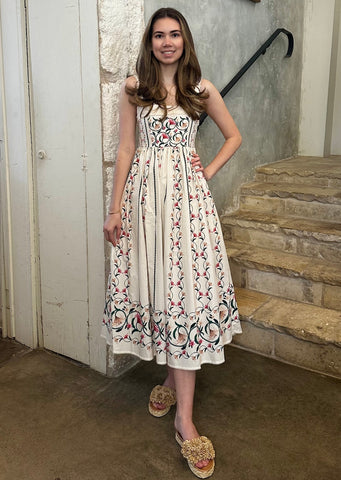 Barbara Pearl Trimmed Sleeveless Midi Dress in Rocio