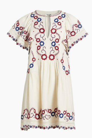 Soren Embroidered Short Sleeve Dress in Cream