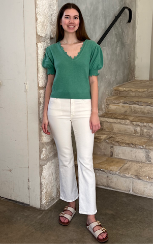 Polline Puff Sleeve Cashmere Top in Aegean