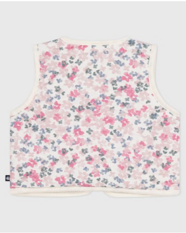 Scattered Daisies Print Reversible Cotton Poplin + Sherpa Vest in Cream