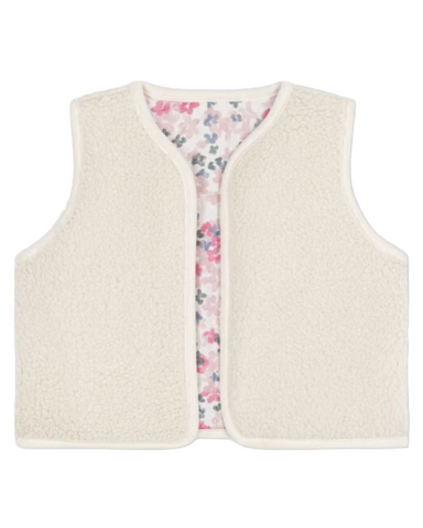 Scattered Daisies Print Reversible Cotton Poplin + Sherpa Vest in Cream