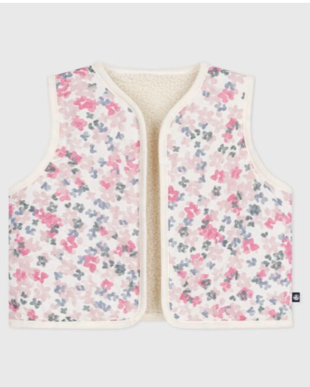 Scattered Daisies Print Reversible Cotton Poplin + Sherpa Vest in Cream