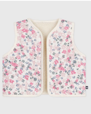 Scattered Daisies Print Reversible Cotton Poplin + Sherpa Vest in Cream