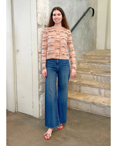 Mia Ribbon Knit LS Cardigan In Hibiscus