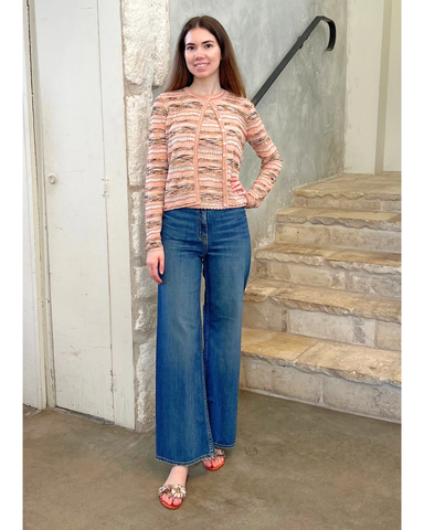 Mia Ribbon Knit LS Cardigan In Hibiscus