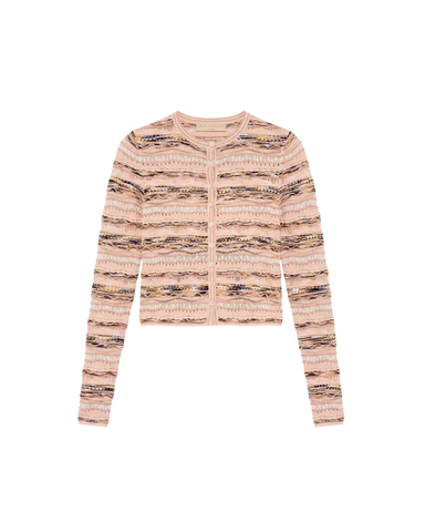 Mia Ribbon Knit LS Cardigan In Hibiscus