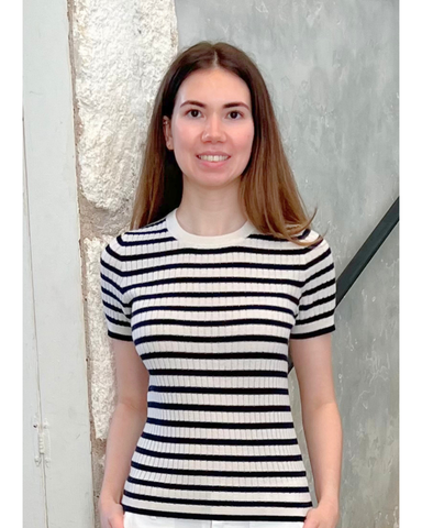 Alita Stripe Short Sleeve Kint Top in Ivory + Lapis