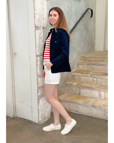 Alita Stripe Short Sleeve Kint Top in Ivory + Red