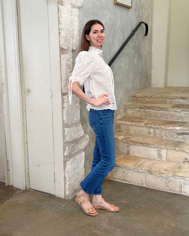 Alouette Cotton Eyelet Short Sleeve Top In Pristine