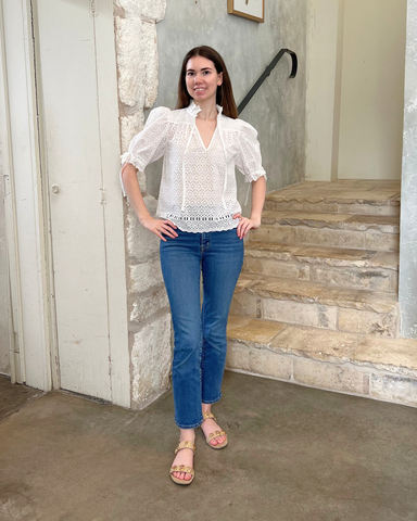 Alouette Cotton Eyelet Short Sleeve Top In Pristine