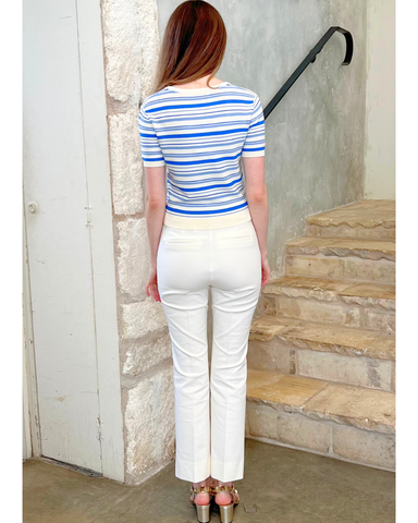 Andora Stripe Boatneck Half Sleeve Knit Top in Cloud Blue