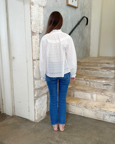 Avelie Cotton Eyelet Long Sleeve Blouse In Pristine