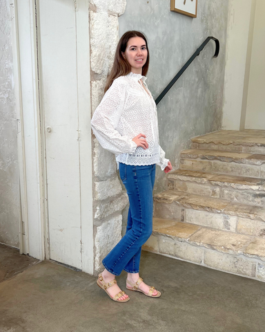 Avelie Cotton Eyelet Long Sleeve Blouse In Pristine