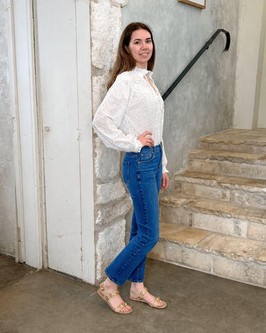 Avelie Cotton Eyelet Long Sleeve Blouse In Pristine