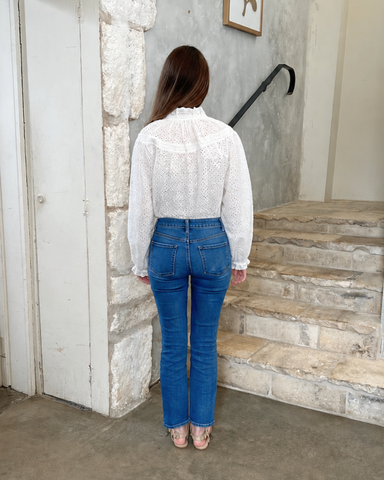 Avelie Cotton Eyelet Long Sleeve Blouse In Pristine