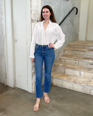 Avelie Cotton Eyelet Long Sleeve Blouse In Pristine