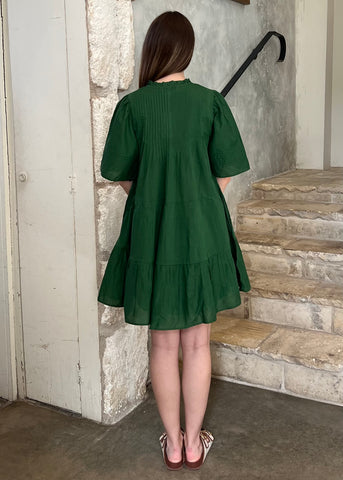 Renata Solid Short Sleeve Mini Dress in Emerald