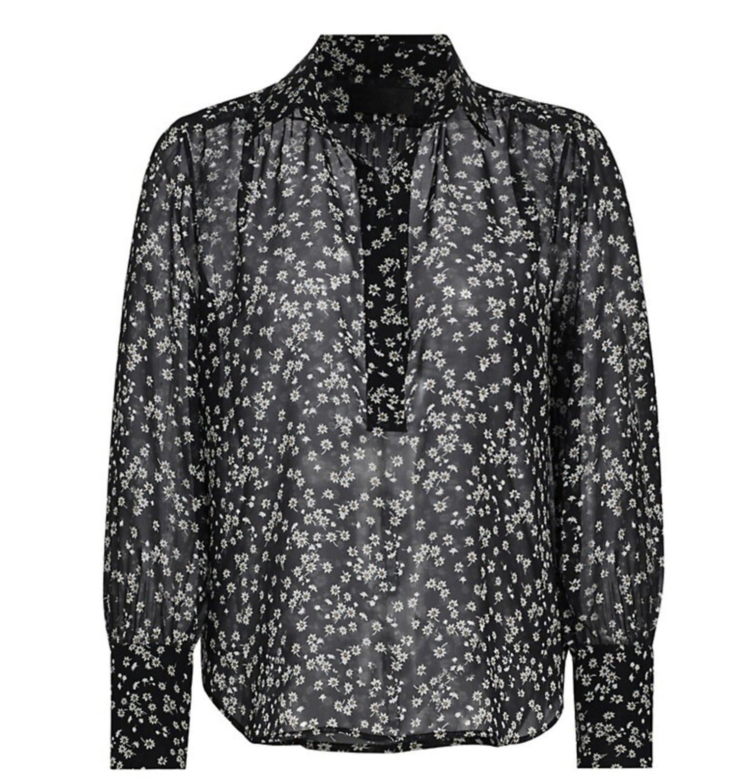 Carina Floral Long Sleeve Top in Black + White