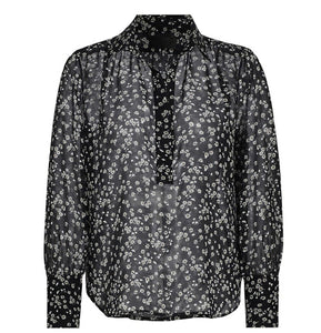 Carina Floral Long Sleeve Top in Black + White