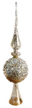 Beaded + Painted Glass Tree Topper in Antique Champagne