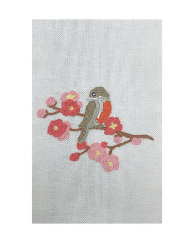 Bird on Blossom Branch Due Fragole Kitchen Towel in Sand