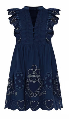 Jeanetta Eyelet Short Sleeve Tunic Dress in Navy