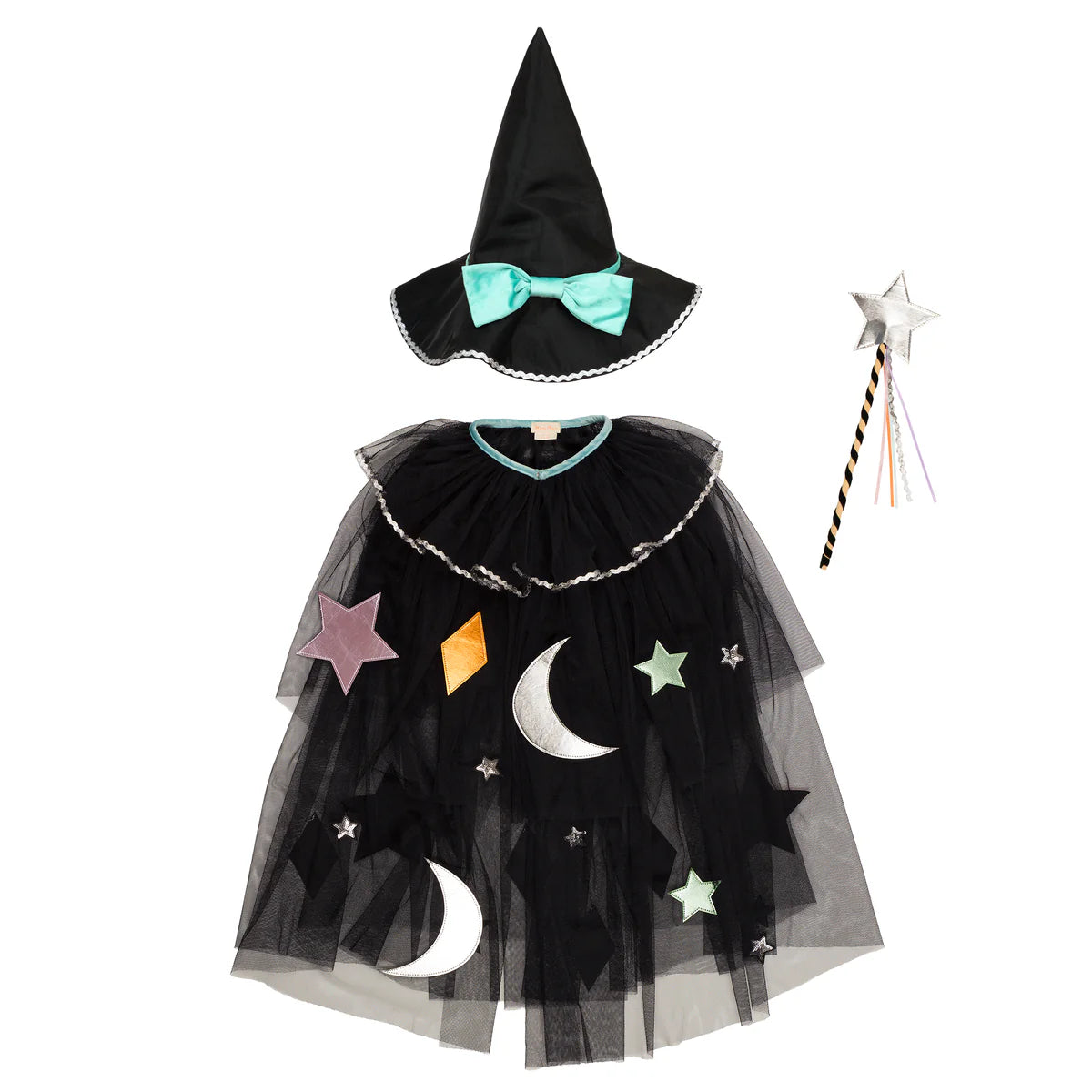 Witchy Tulle Cape, Hat + Wand Set