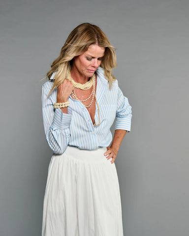 The Mod Long Sleeve Striped Shirt in Halo Blue