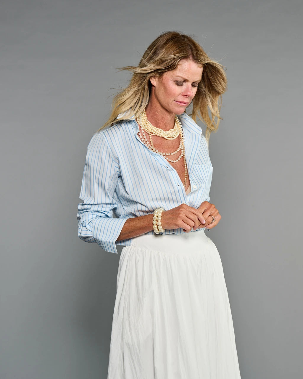 The Mod Long Sleeve Striped Shirt in Halo Blue