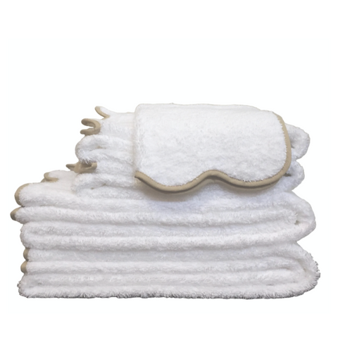 Cairo Scallop Towels in White + Linen