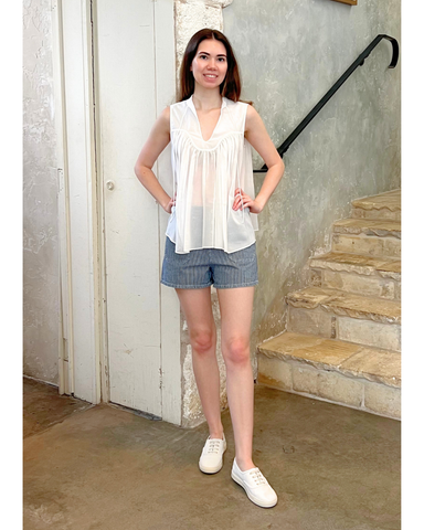 Chase Sleeveless Yoked Top In Marshmallow