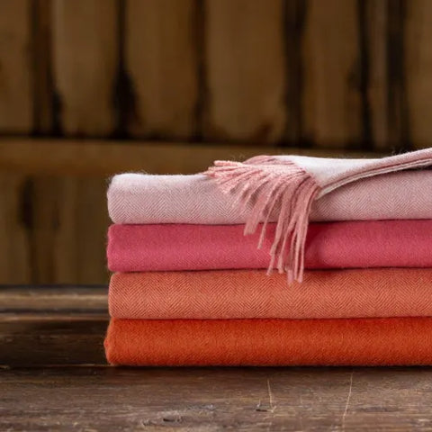 Classic Baby Alpaca Fringed Throw In English Rose