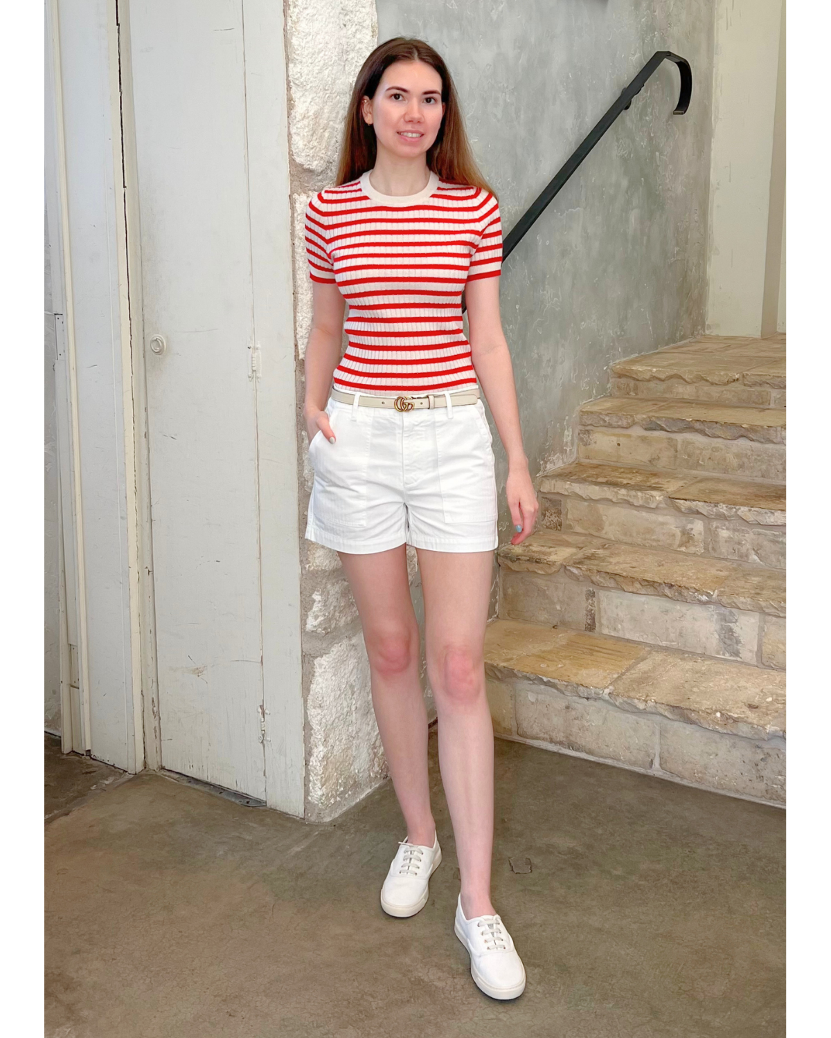 Cotton Herringbone Utility Short in Vintage Cream