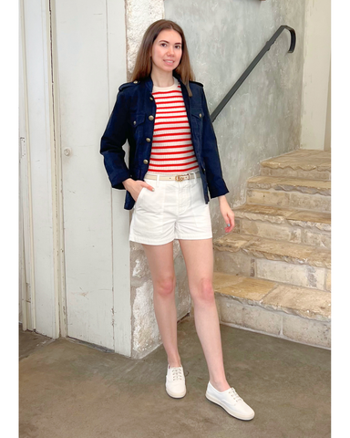 Cotton Herringbone Utility Short in Vintage Cream