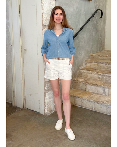 Cotton Herringbone Utility Short in Vintage Cream