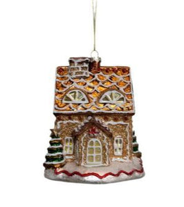 Decorated Gingerbread House Painted Glass Ornament