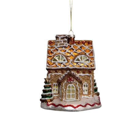 Decorated Gingerbread House Painted Glass Ornament