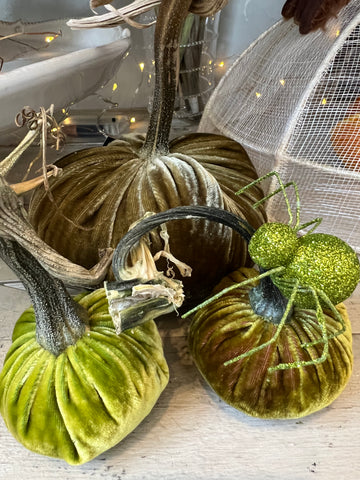 Velvet Decorative Pumpkin in Chartreuse