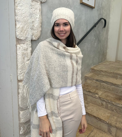 Wool + Alpaca Blend Knit Beanie in Bright White