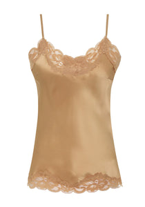 Floral Lace-Trimmed Silk Camisole in Desert Sand