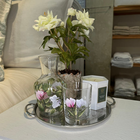 Hand Painted Sweet Pea Glass Carafe + Tumbler Set