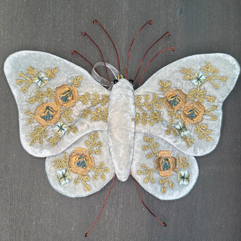 Miranda Gold Embroidered Silk Velvet Butterfly in Ivory
