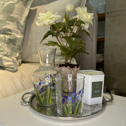 Hand Painted Bluebell Glass Carafe + Tumbler Set