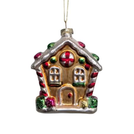 Gumdrop Gingerbread House Painted Glass Ornament