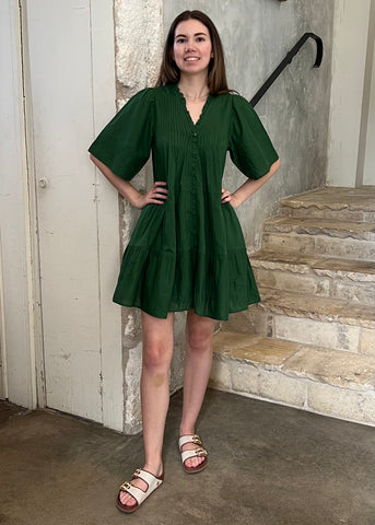 Renata Solid Short Sleeve Mini Dress in Emerald