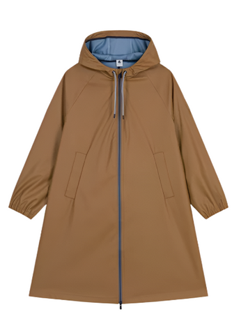 Essential Hooded Raincoat in Camel + Blue - Colored Interior