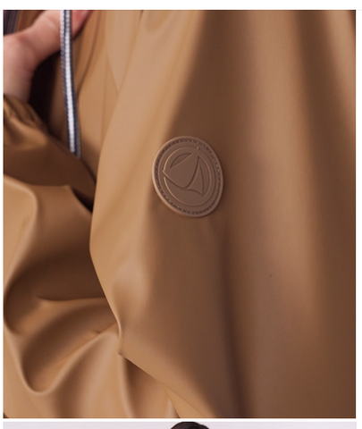 Essential Hooded Raincoat in Camel + Blue - Colored Interior