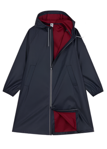 Essential Hooded Raincoat in Navy + Red - Colored Interior