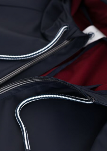 Essential Hooded Raincoat in Navy + Red - Colored Interior